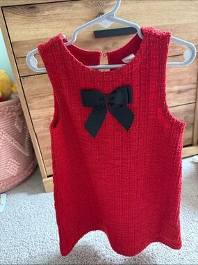Red Tweed Sleeveless Dress with Black Bow H&M